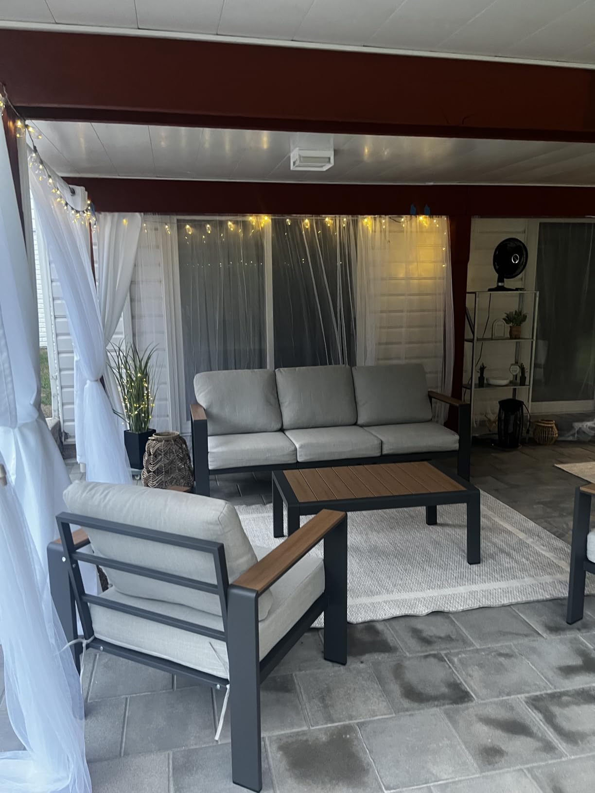 Aluminum Outdoor Patio Furniture Set with Coffee Table, 4 Piece Patio Conversation Sets with Washable Thick Cushions, Outdoor Sectional Furniture Set for Porch, Balcony, Deck, Graphite customer photo 2
