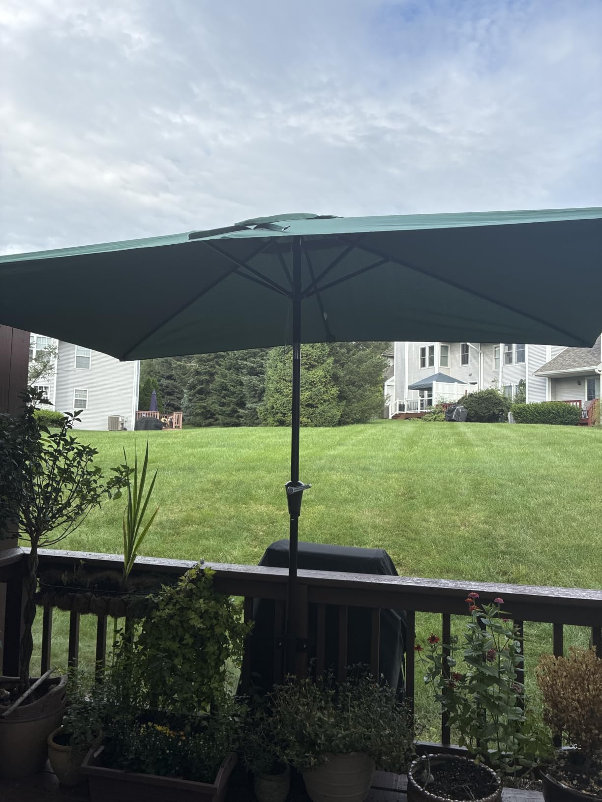 Rectangular Patio Umbrella, 6.5 x 10 ft Rectangle Table Umbrellas w/Heavy Duty Ribs, Effortless Crank and Push Button Tilt, Wind Resistant Sun Umbrella for Outdoor Patio, Navy Blue customer photo 1