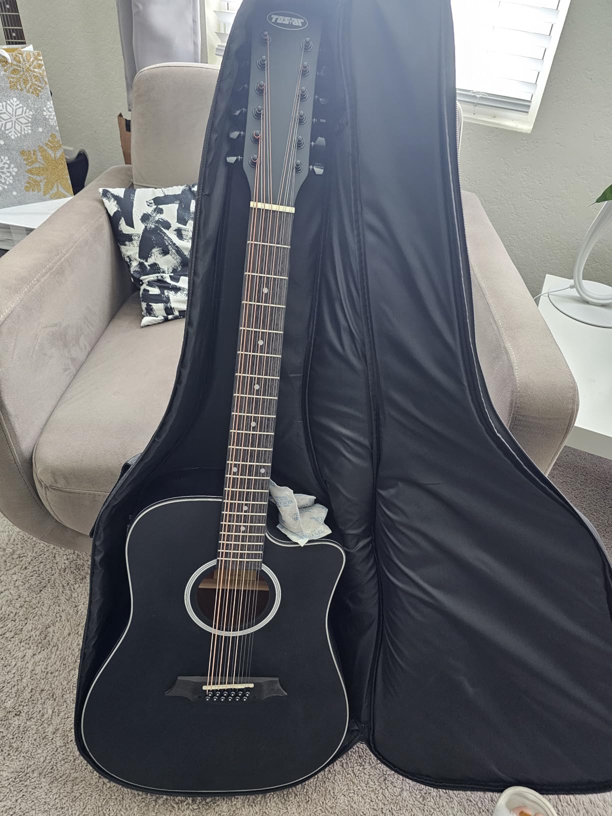 Tostar 12 String Acoustic Electric Guitar for All Players, Cutaway Black | 42