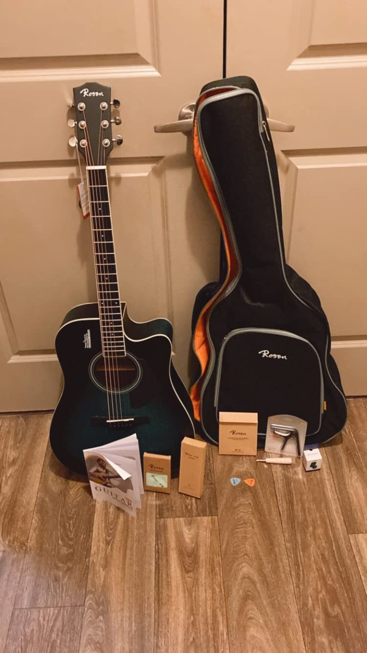 Rosen G11 Dreadnought Acoustic Guitar for Beginners Adult, Teens, Full Size Steel-String Acustica Guitarra 41 Inches Spruce Blue Guitars Starter Kits with Gig Bag, Tuner, Strings, Picks, Guitar Books customer photo 1