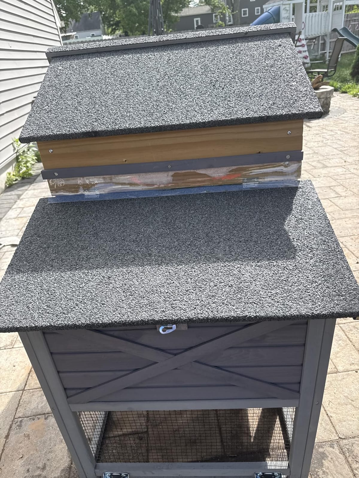 Mobile Chicken Coop with Run, Large Wooden Chicken House with Wheels, Duplex Hen House with Nesting Box, Slide-Out Tray, Waterproof Roof, Accommodates 2-4 Chickens - Grey customer photo 2