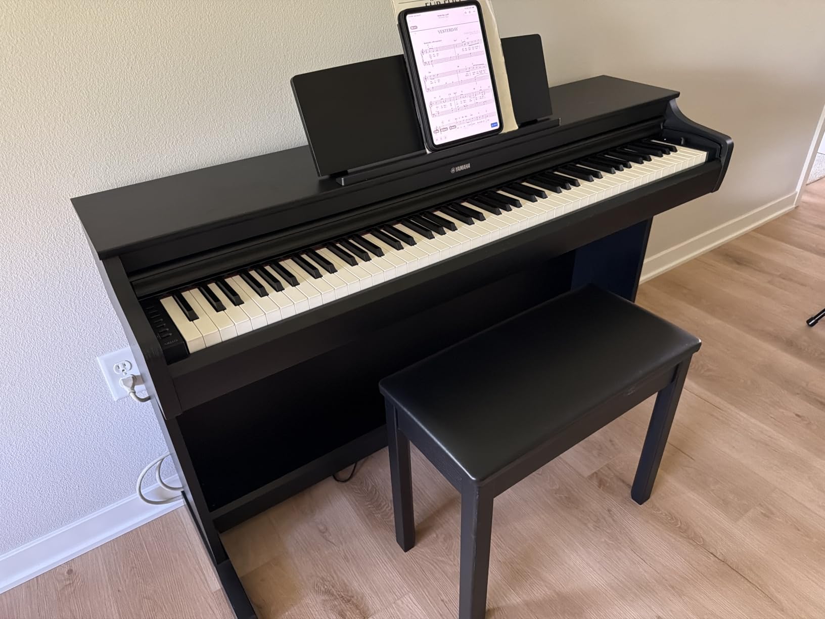 Yamaha Arius Series 88-Key Weighted Digital Piano Keyboard, Full Size, GrandTouch-E Action, CFX Concert Grand Piano Sound, 3-Pedal Unit, Bench Included, Classic Upright Design in Black YDP-166B customer photo 1