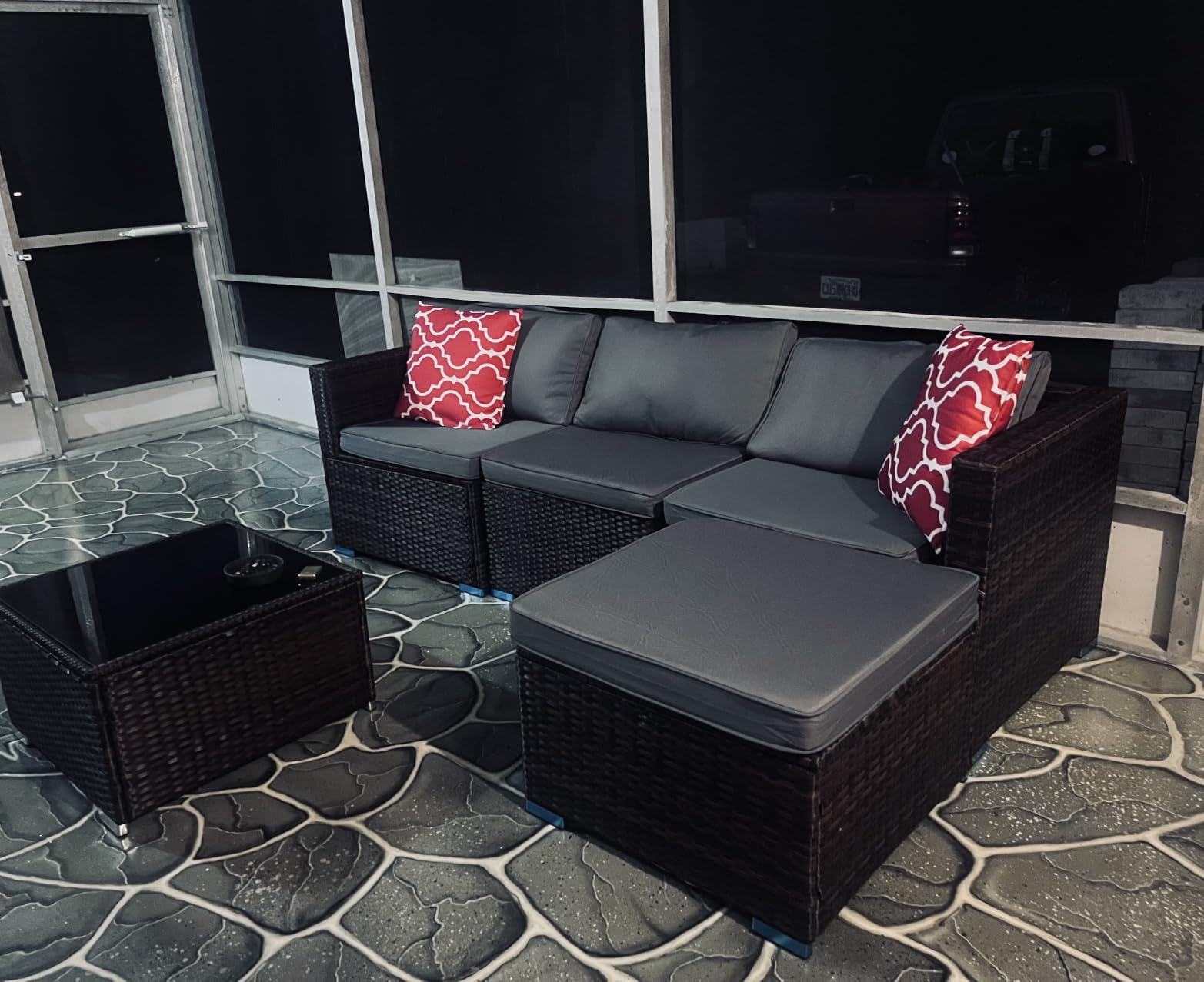 Aiho 5 Pieces Patio Furniture Sets, All-Weather PE Rattan Outdoor Patio Furniture with Cushions and Glass Table, for Garden, Backyard, Porch, Black customer photo 1
