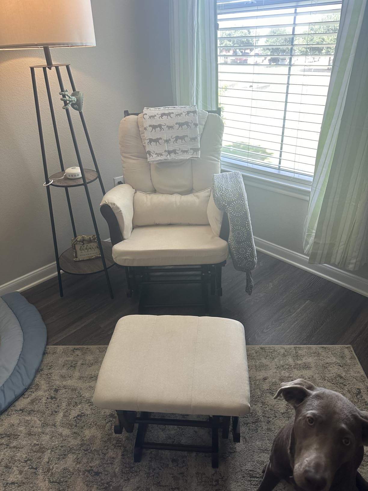 Storkcraft Tuscany Glider and Ottoman with Lumbar Pillow, Espresso/Gray customer photo 2