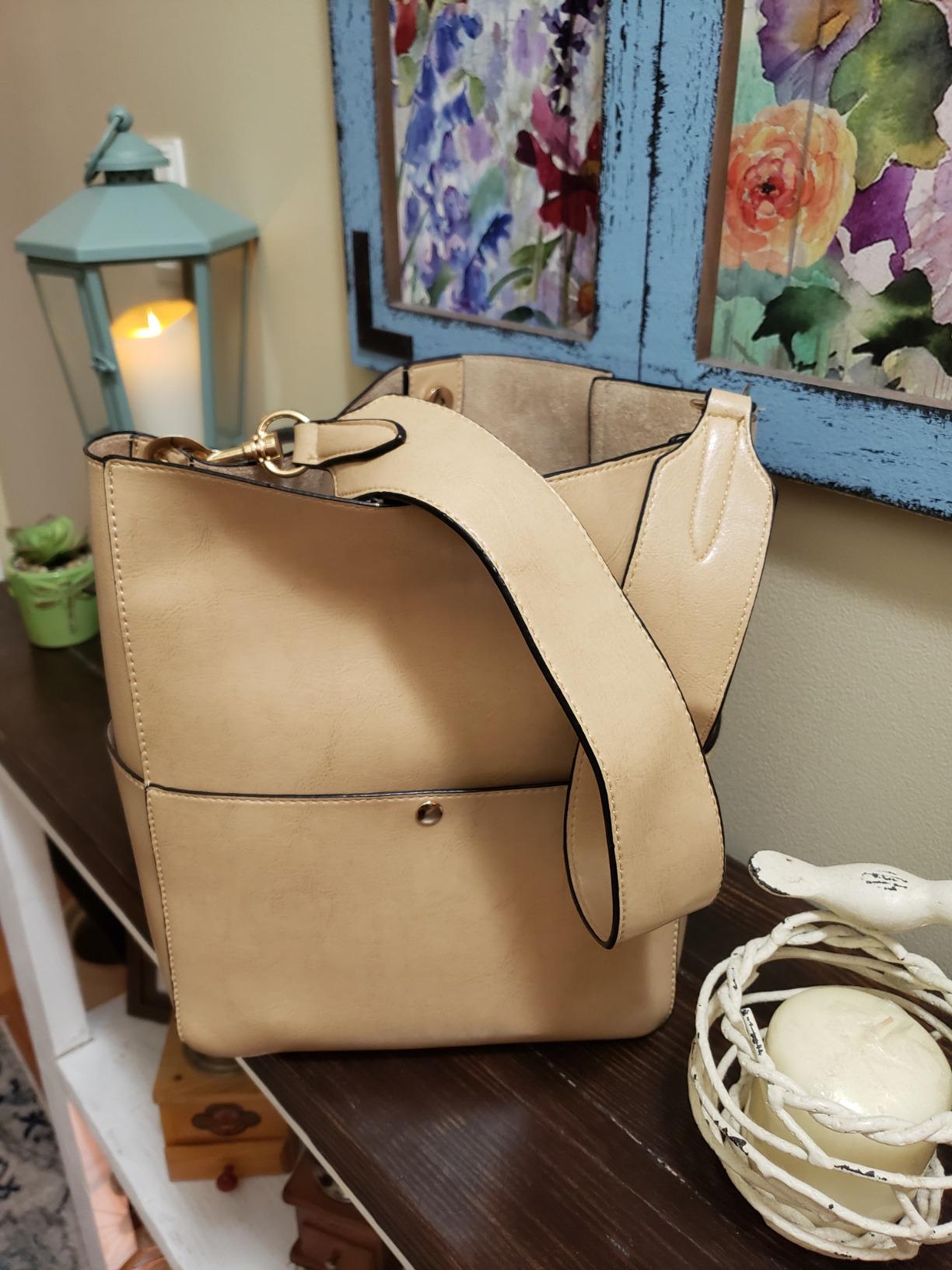 Womens Bucket Bag PU Leather Shoulder Tote Handbags Work Satchels customer photo 1