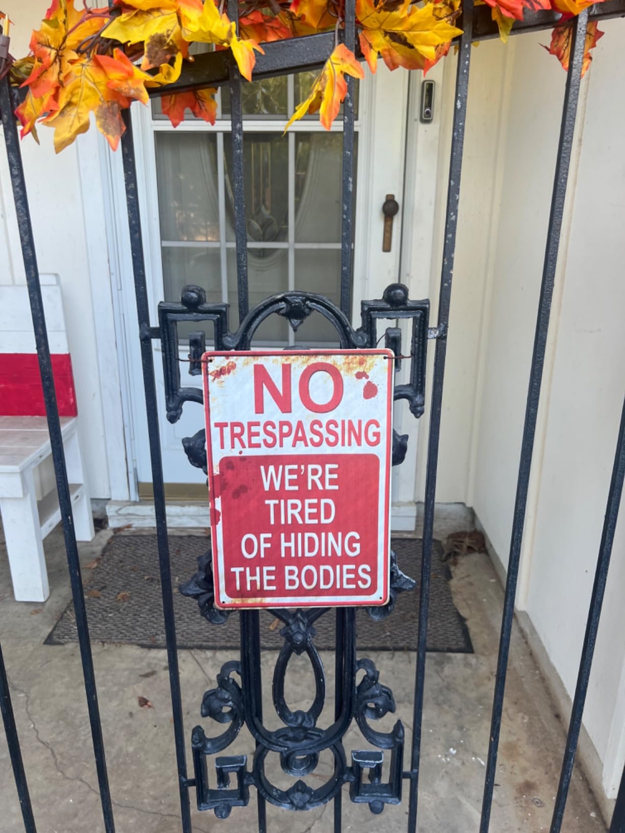 Halloween Decoration Halloween Signs Retro Fashion chic Funny Metal Tin Sign No Trespassing We're Tired of Hiding The Bodies. customer photo 1