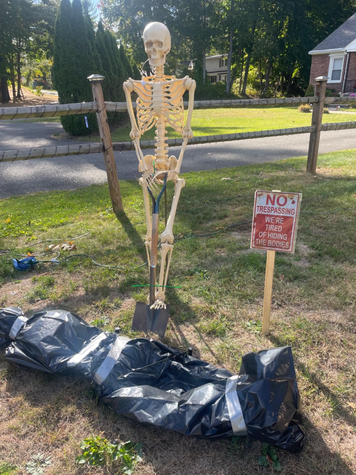 Halloween Decoration Halloween Signs Retro Fashion chic Funny Metal Tin Sign No Trespassing We're Tired of Hiding The Bodies. customer photo 2