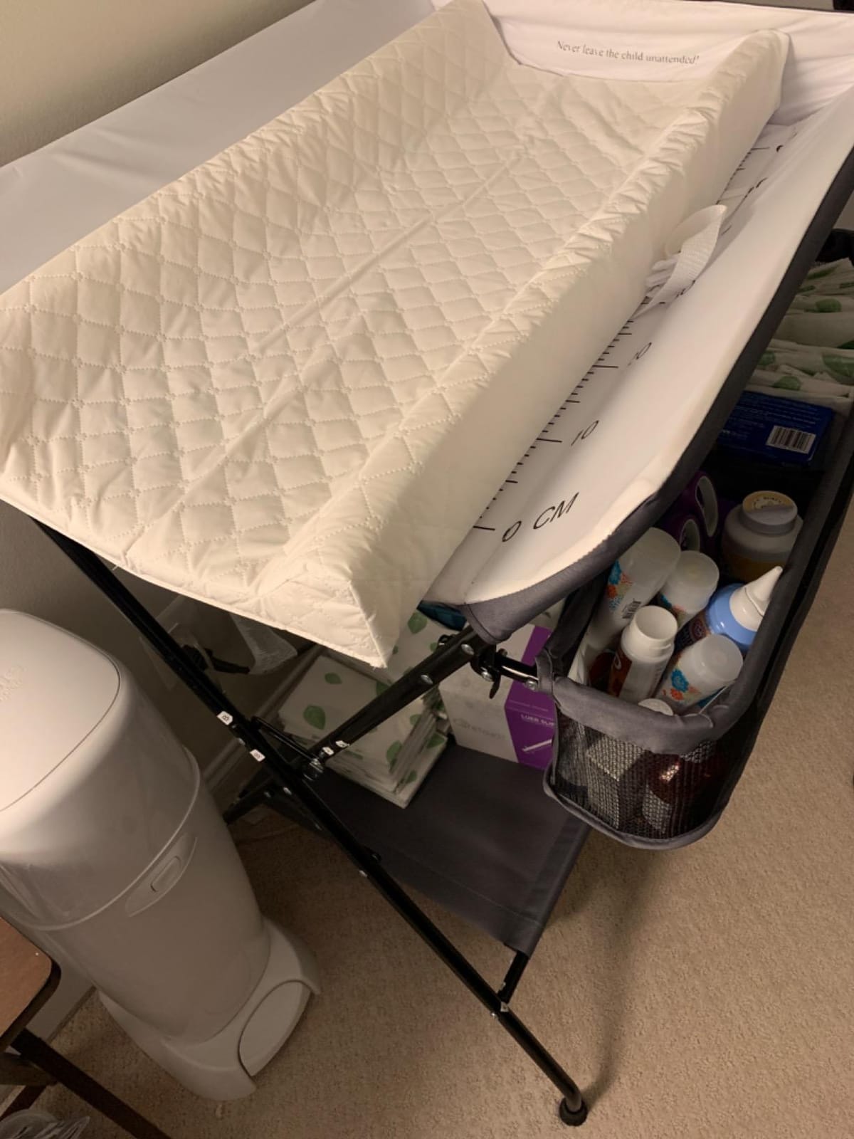 Costzon Changing Table, Portable Baby Changing Table Foldable Diaper Changing Station with Safety Belt, Large Storage Rack & Shelf, Nursery Organizer for Newborn Infant (Dark Gray) customer photo 1