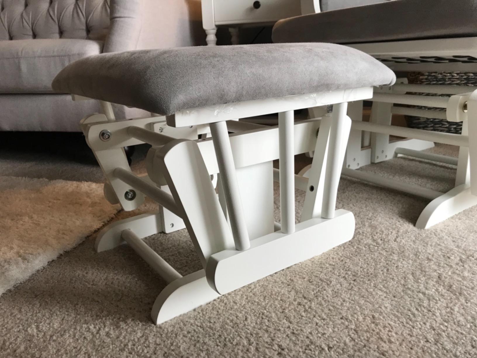 Child Craft Cozy Glider Rocker and Ottoman Set, Smooth Quiet Gliding Motion, Padded Cushion with Convenient Storage Pockets, Solid Wood Base & Frame (Dapper Gray with Light Gray Cushion) customer photo 1