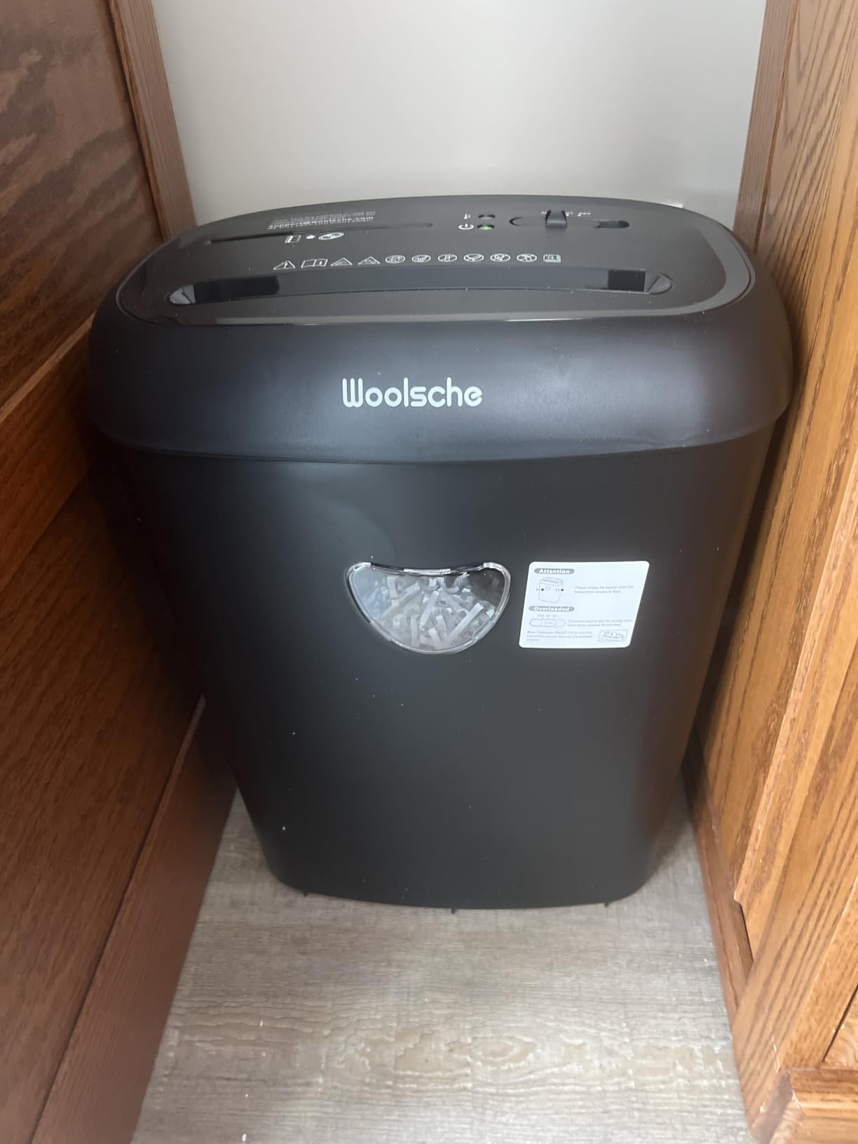 Woolsche 12-Sheet Cross Cut Paper Shredder with Large 5.55-Gallon Basket - P-4 Security, 3-Mode Shred for Cards/CDs/Staples/Clips - Jam Proof System for Office (ETL Certified) customer photo 1