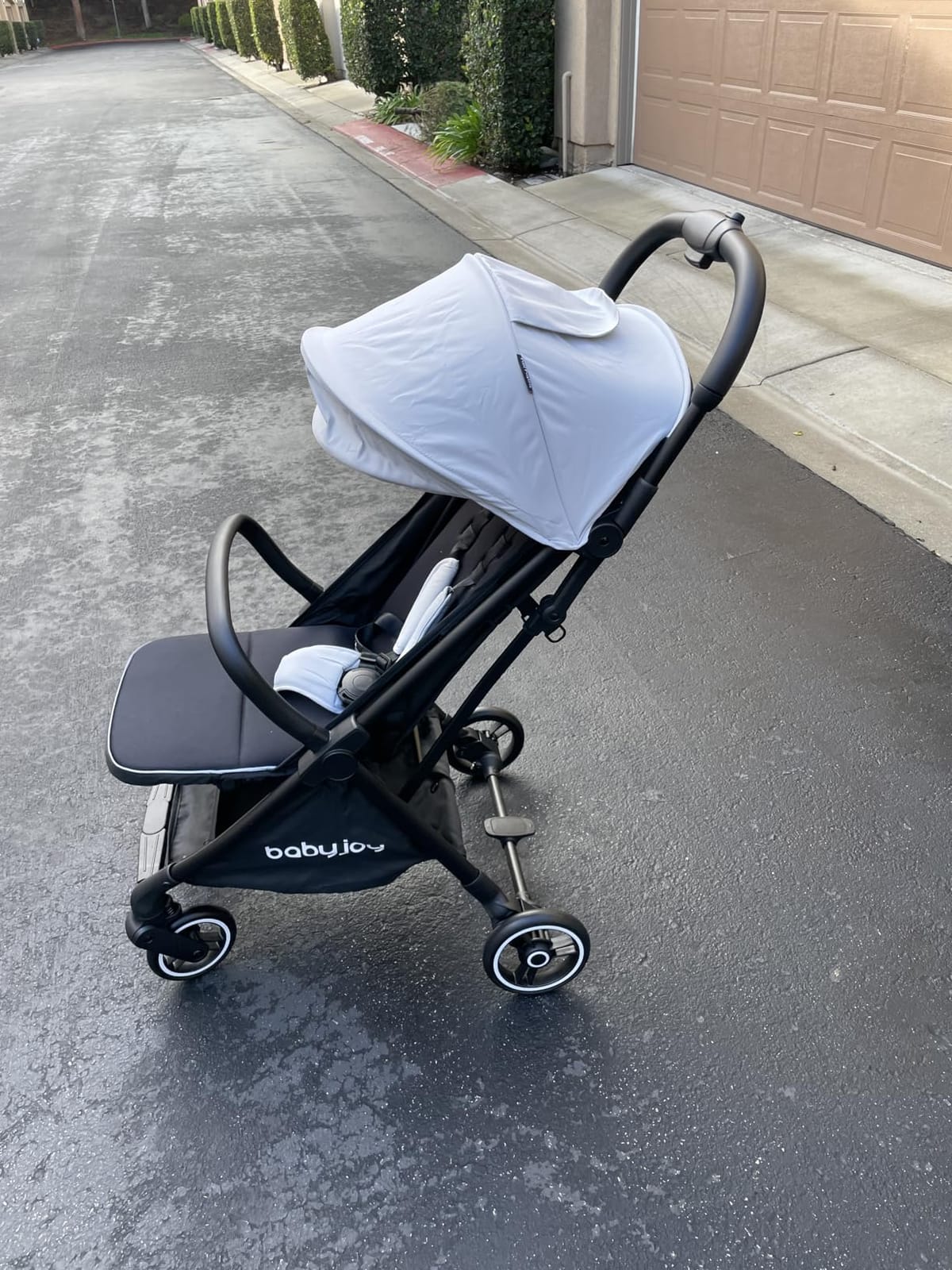 HONEY JOY Lightweight Baby Stroller, Compact Travel Stroller for Airplane, Fits Airplane Cabin & Overhead, One-Hand Gravity Fold, Self-Standing Toddler Stroller w/Adjustable Backrest/Canopy(Black) customer photo 1