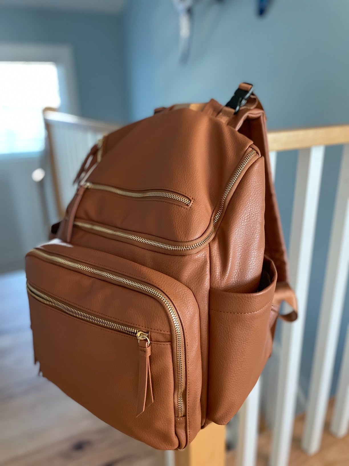 Omanmoli Diaper Bag Backpack Large Baby Diaper Bag Leather with 17 Diaper Bag Organizing Pouches,Changing Pad,Stroller Straps,4 Insulated Pockets,Brown customer photo 1