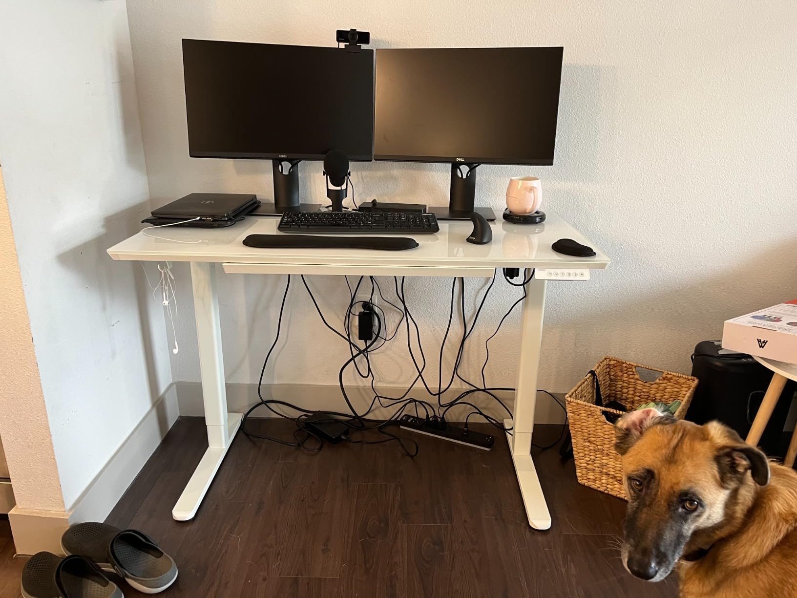 INNOVAR Glass Standing Desk with Drawers 48×24 Inch Super White customer photo 1