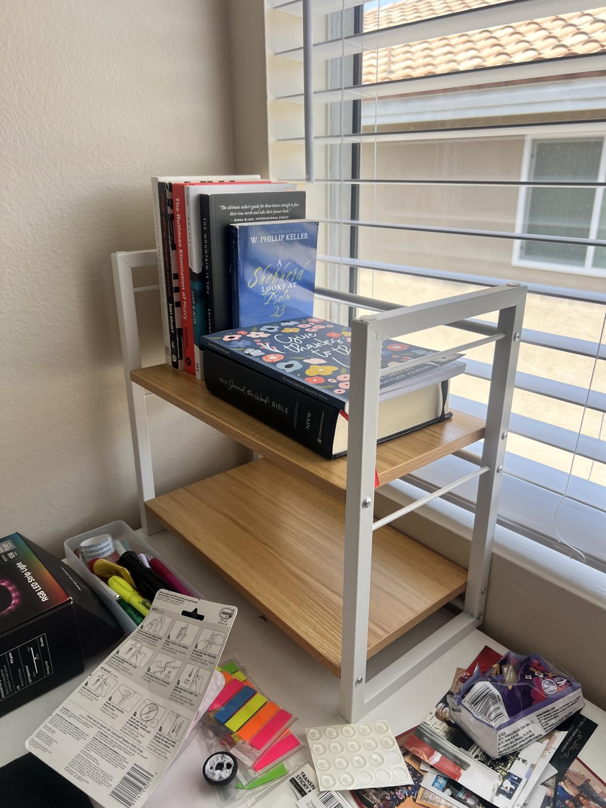 Office Desk Shelf Organizer, Wood Desktop Bookshelf Supplies Storage Rack, Shelf for Top of Desk and Dresser (Black-2 Tier) customer photo 1