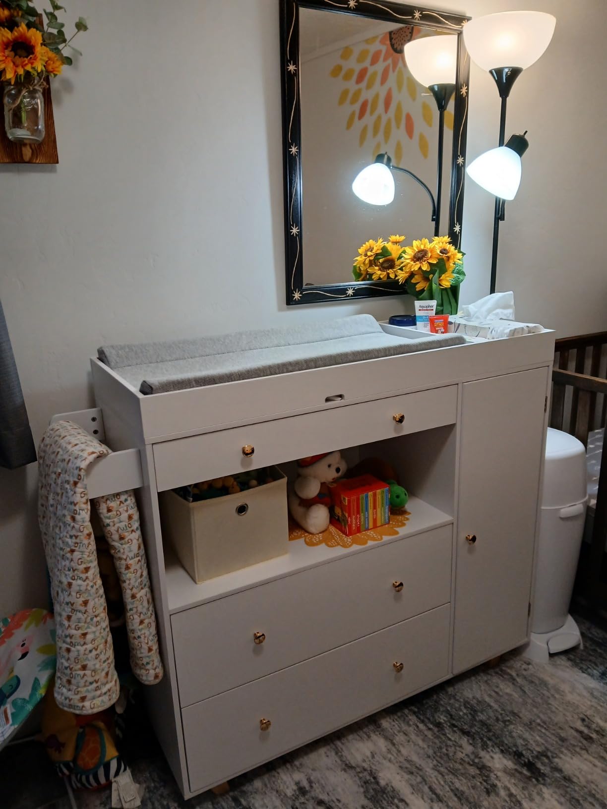PAKASEPT Baby Changing Table, Modern Diaper Changing Station, Changing Table for Nursery with 2 Drawers & Shelves White customer photo 1
