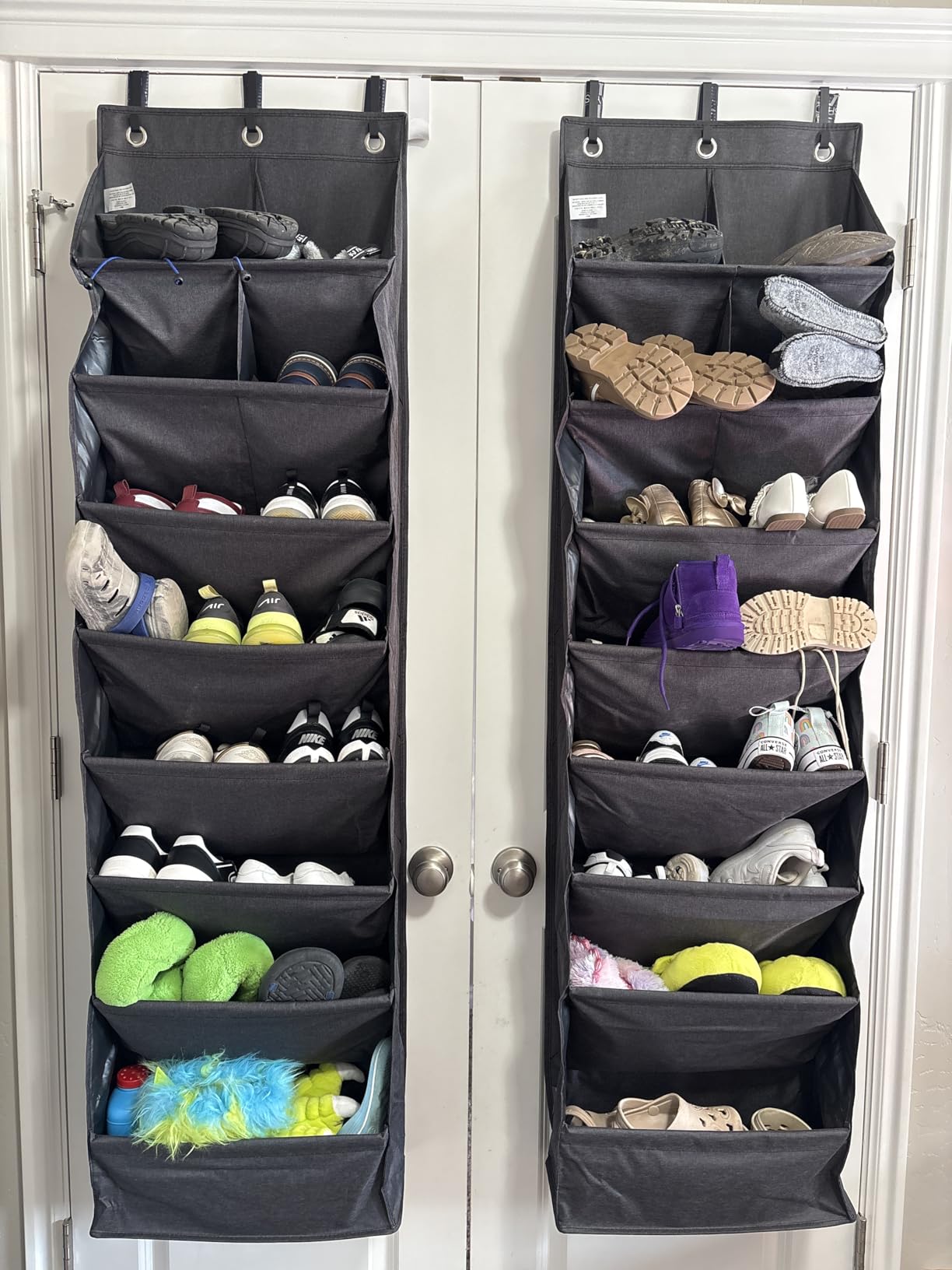 Heavy Duty Over The Door Organizer 5 Tiers, Extra Large Behind Door Storage of 10 Big Front & 10 Mesh Pockets, 80lb Weight Capacity, Hanging Doors Storage Organizer for Closet Bedroom Nursery, Grey customer photo 2