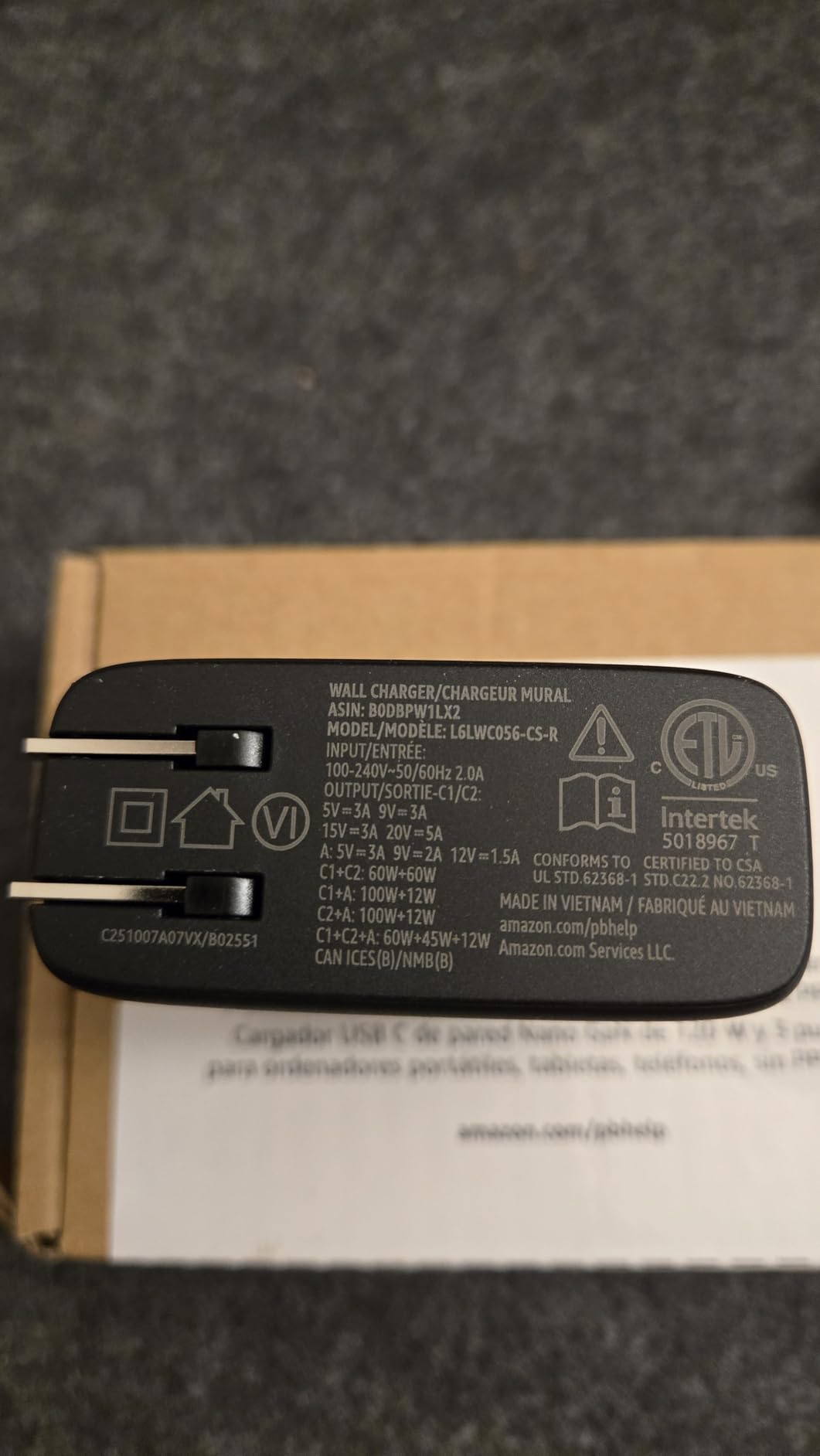 Amazon Basics 120W Fast Charging USB-C Nano GaN Wall Charger, 3-Port for Laptops, Tablets, Phones, Compact Travel-Friendly Size, Black customer photo 1