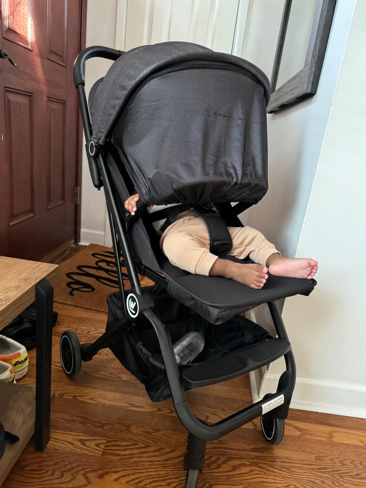 Rollingsurfer Lightweight Baby Stroller for Airplane, Compact Travel Pushchair with Retractable Foot Cover & Reclining Backrest, One Hand Fold Stroller for Toddlers 0-36 Months customer photo 2