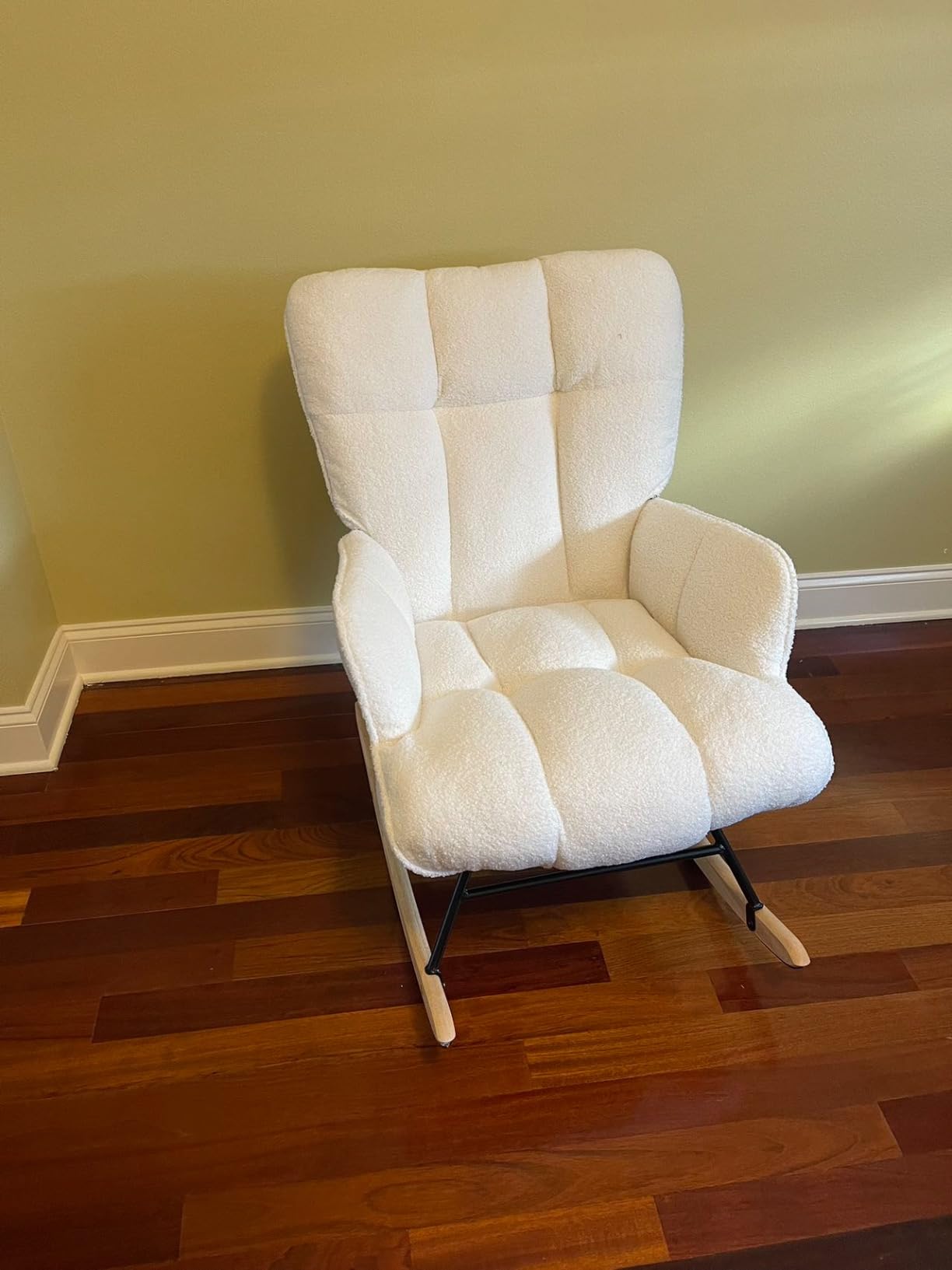 Rocking Chair Nursery Teddy, Upholstered Baby Fluffy Glider Rocker for Adults Indoor, Comfy Sherpa Compact Nursing Chairs for Small Spaces, Living Room, Classroom, Bedroom, Green customer photo 1