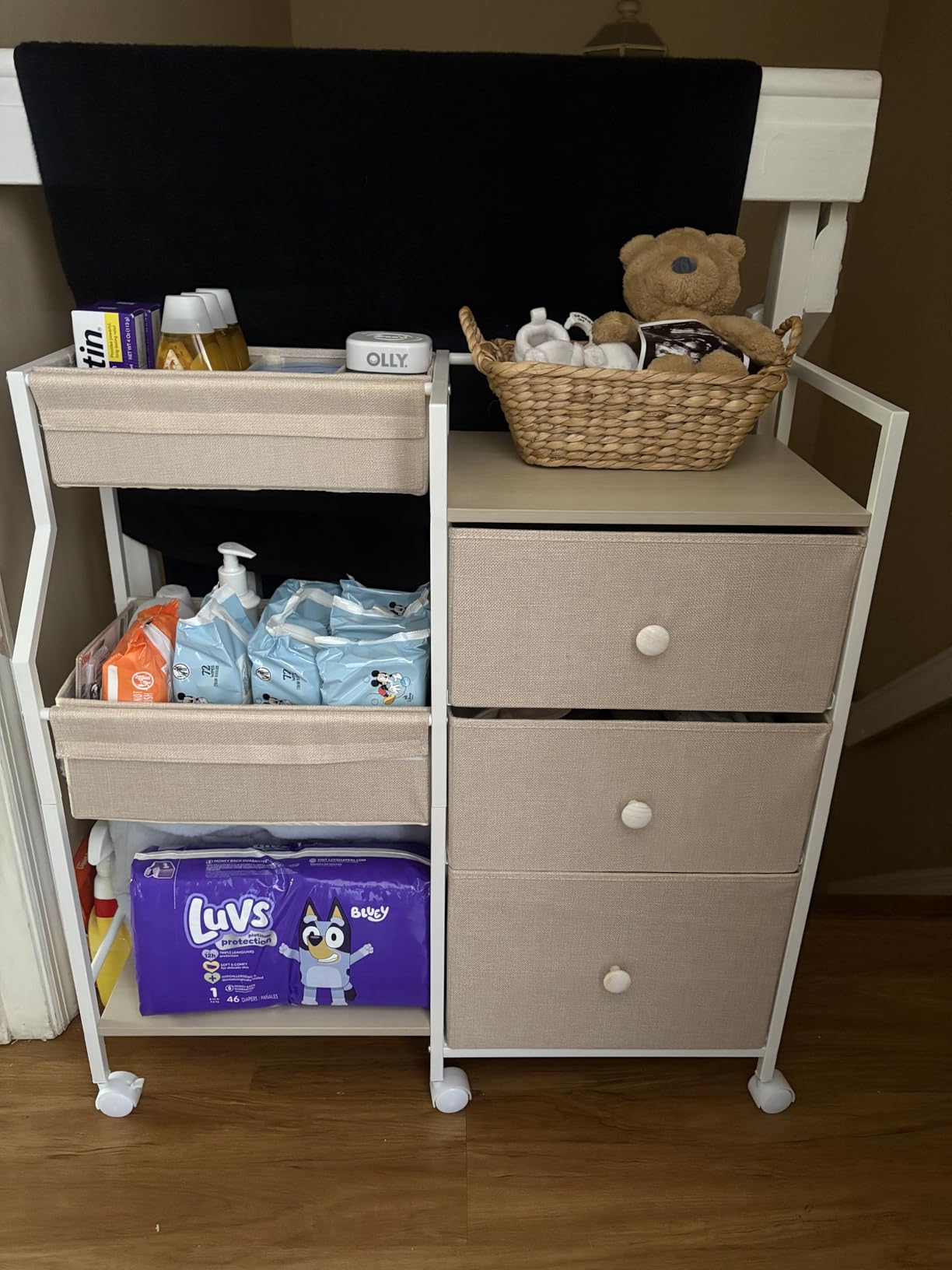 Modanais Baby Diaper Caddy Organizer Rolling Cart with Drawers, Off White customer photo 2