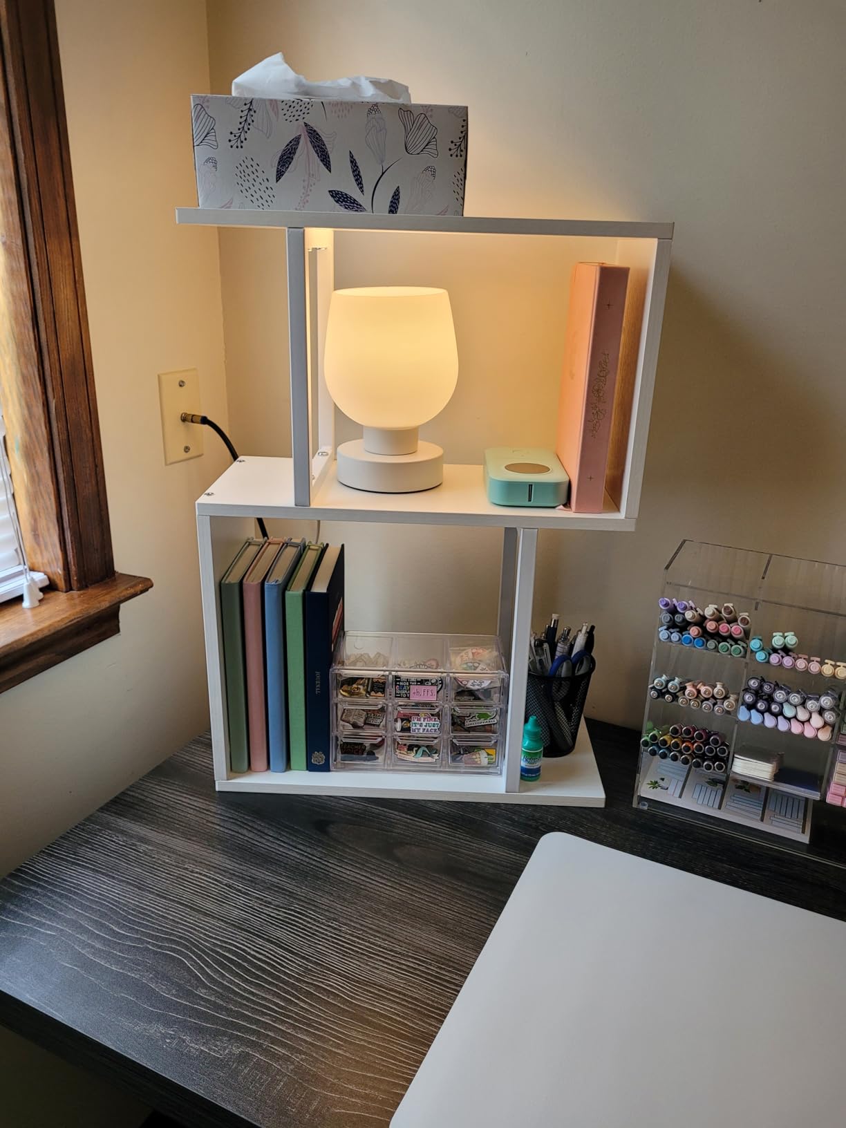 Desktop Bookshelf for Top of Desk Shelf - Brown Book Organizer 3-Tier Shelves Storage Small Bookcase Hutch for Dorm Office College customer photo 2