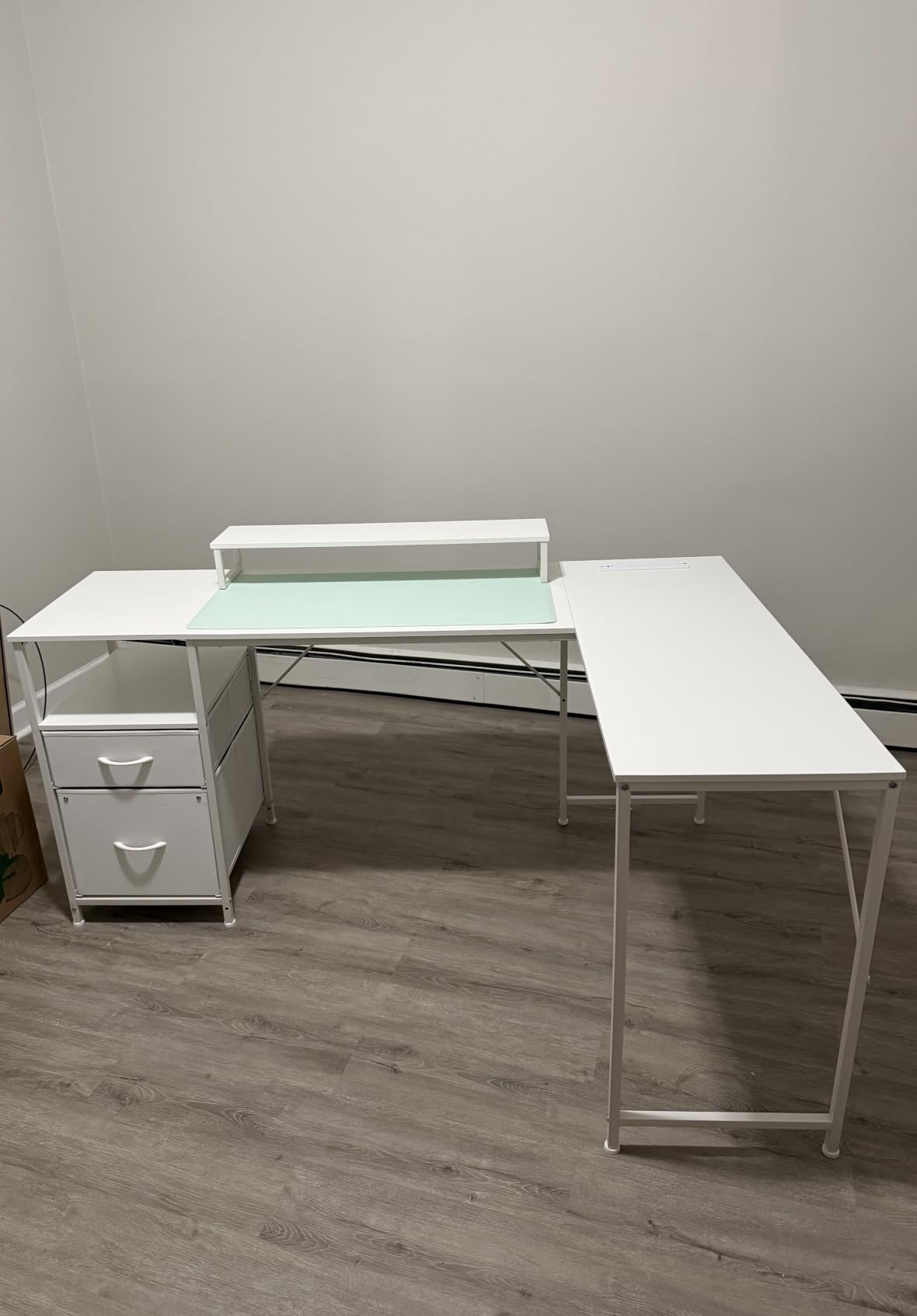 PRAISUN 63 Inch L Shaped Desk with Power Outlets and USB-C Port, Computer Corner Home Office Desk with File Fabric Drawers and Movable Monitor Stand, Larger Storage, Gaming, Writing, Work, Black customer photo 1