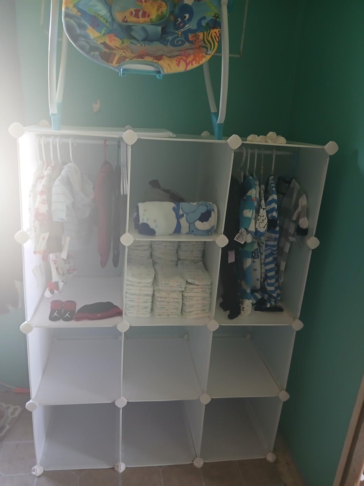 VIPZONE Baby Dresser, Kids Closet Organizers, Portable Kids Wardrobe for Closet, Bedroom, Nursery, Cubby, Cabinet, Clothes, Dress, Baby Storage Shelf, Armoire Clothes Hanging (Blue) customer photo 2