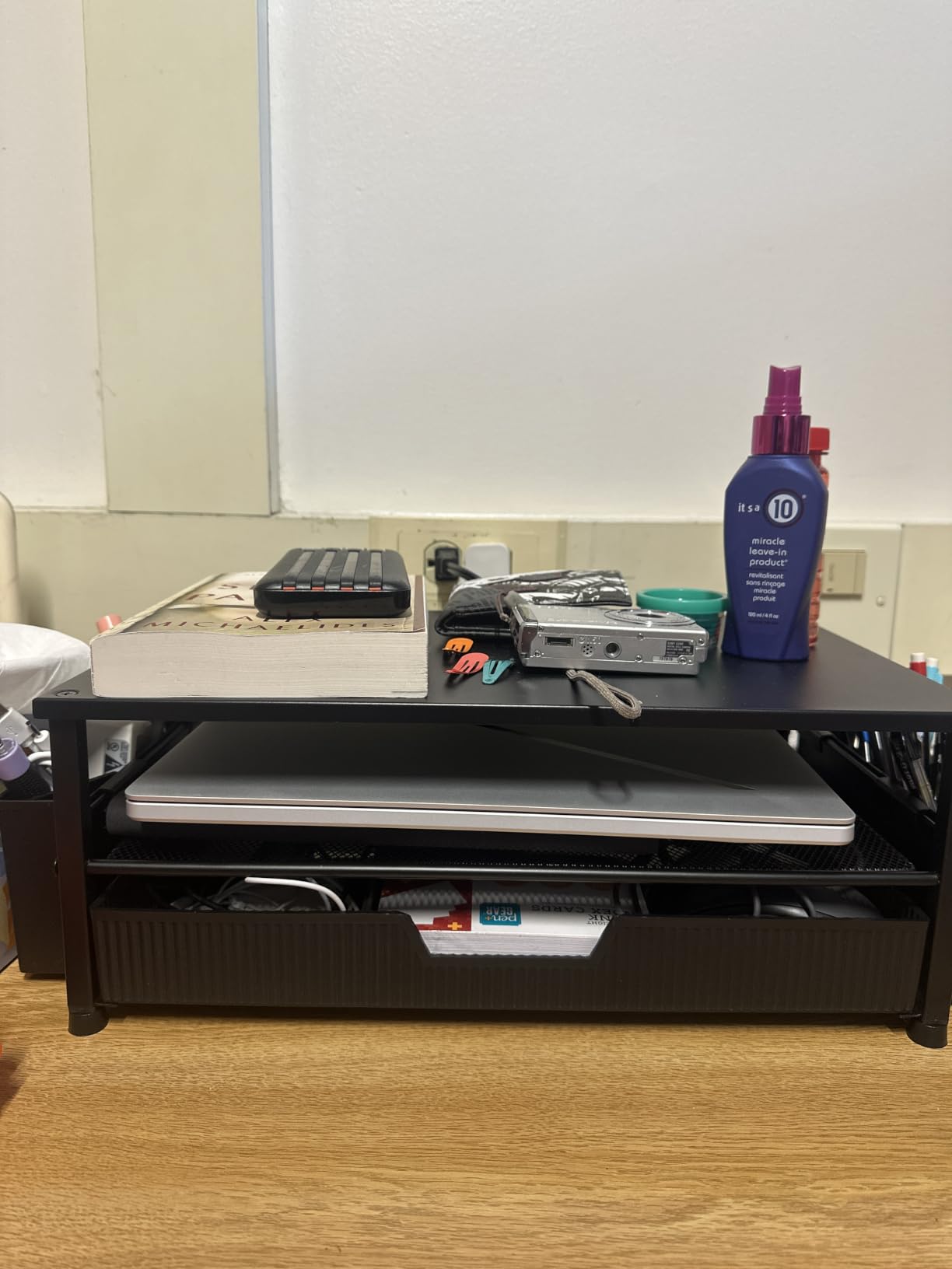 ECOLOVI Desk Organizer and Accessories, 2-Tier Computer Monitor Stand Rise with Storage Drawer & 2 Pen Holders, Laptop & Printer Stand for Desktop, Workspace Organizers for Office Supplies (Black) customer photo 2