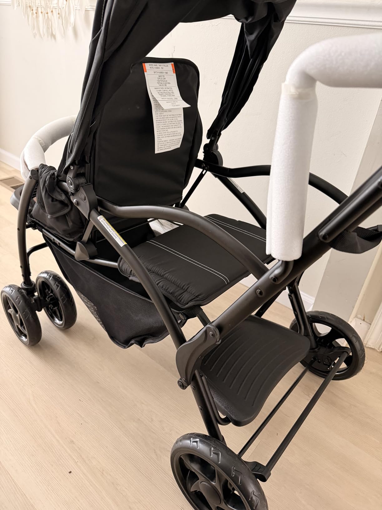 INFANS Sit and Stand Double Stroller, Foldable Tandem with Standing Platform Reclining Backrest, Adjustable Handlebar and Footrest, Storage Basket 5-Point Harnesses, Baby Pushchair for Toddlers customer photo 2