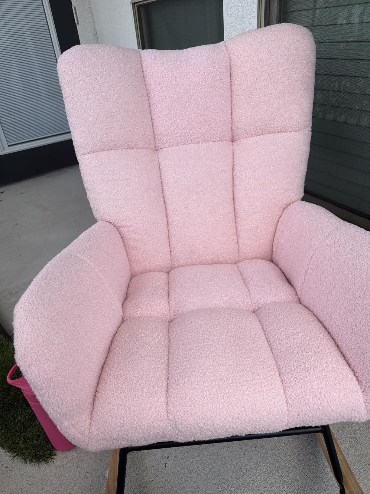 DUMOS Nursery Rocking Chair Teddy Upholstered, Comfy Glider Rocker with High Backrest Armchair Padded Seat, Accent Side Chair for Living Room Bedroom Offices Small Spaces Indoor, Green customer photo 1