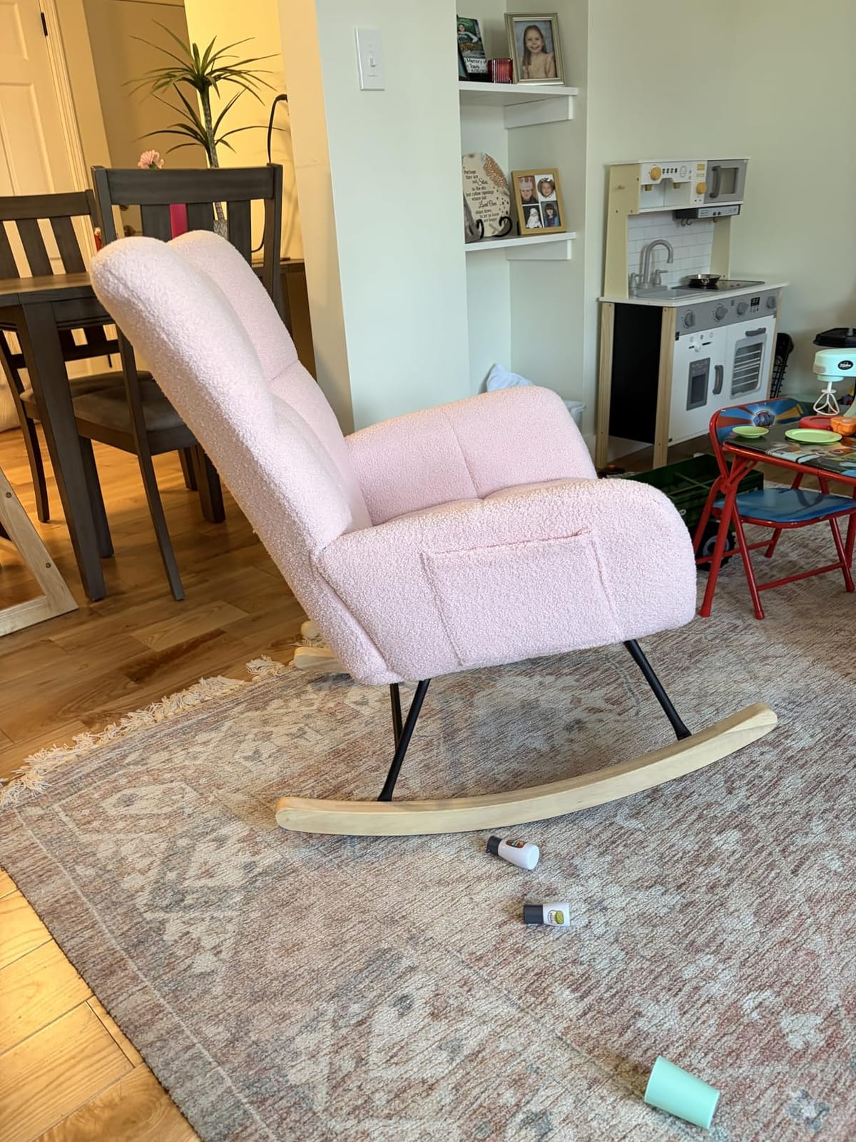 DUMOS Nursery Rocking Chair Teddy Upholstered, Comfy Glider Rocker with High Backrest Armchair Padded Seat, Accent Side Chair for Living Room Bedroom Offices Small Spaces Indoor, Green customer photo 2